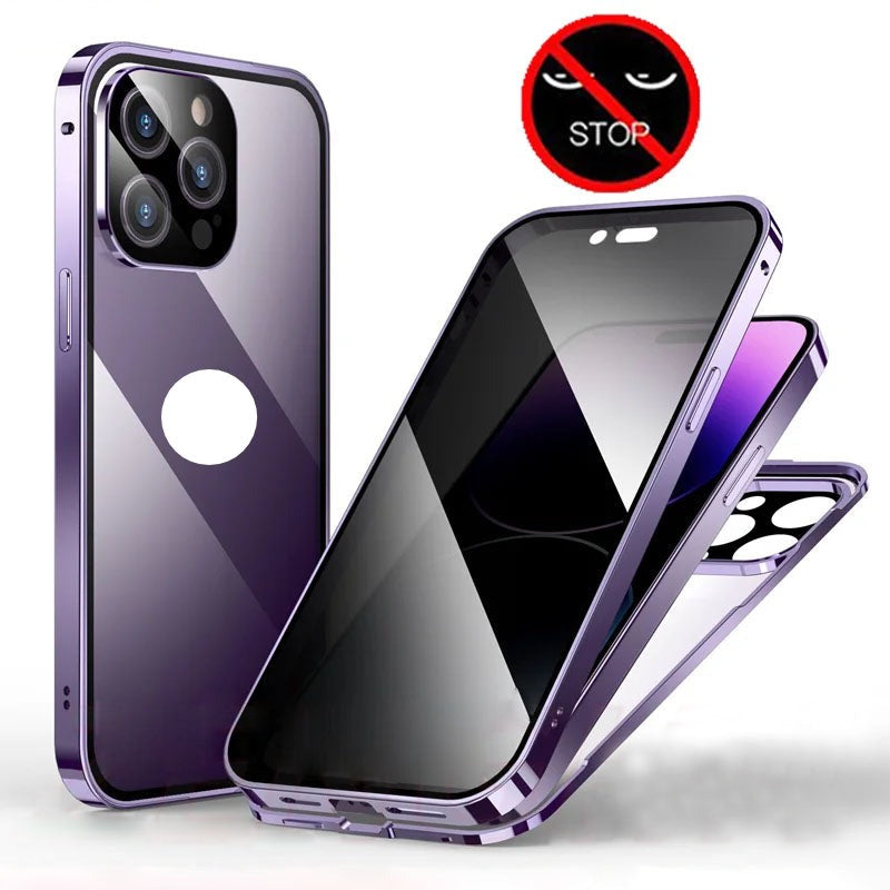 Double Glass Anti-Peep Privacy Magnetic Adsorption Case For iPhone