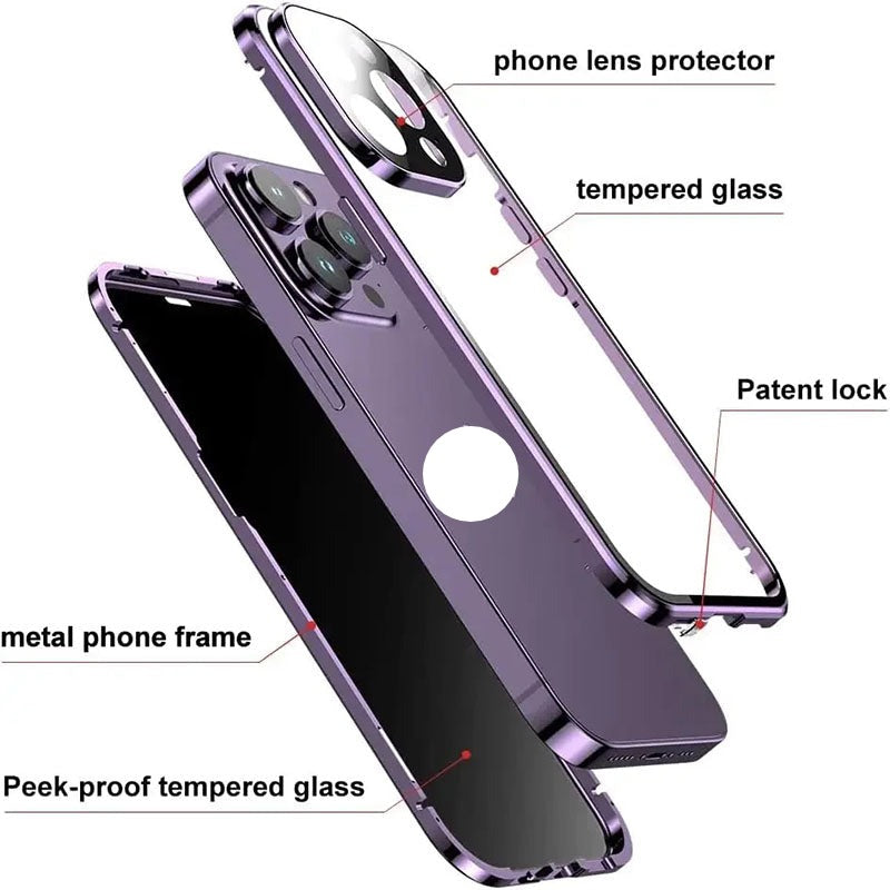 Double Glass Anti-Peep Privacy Magnetic Adsorption Case For iPhone