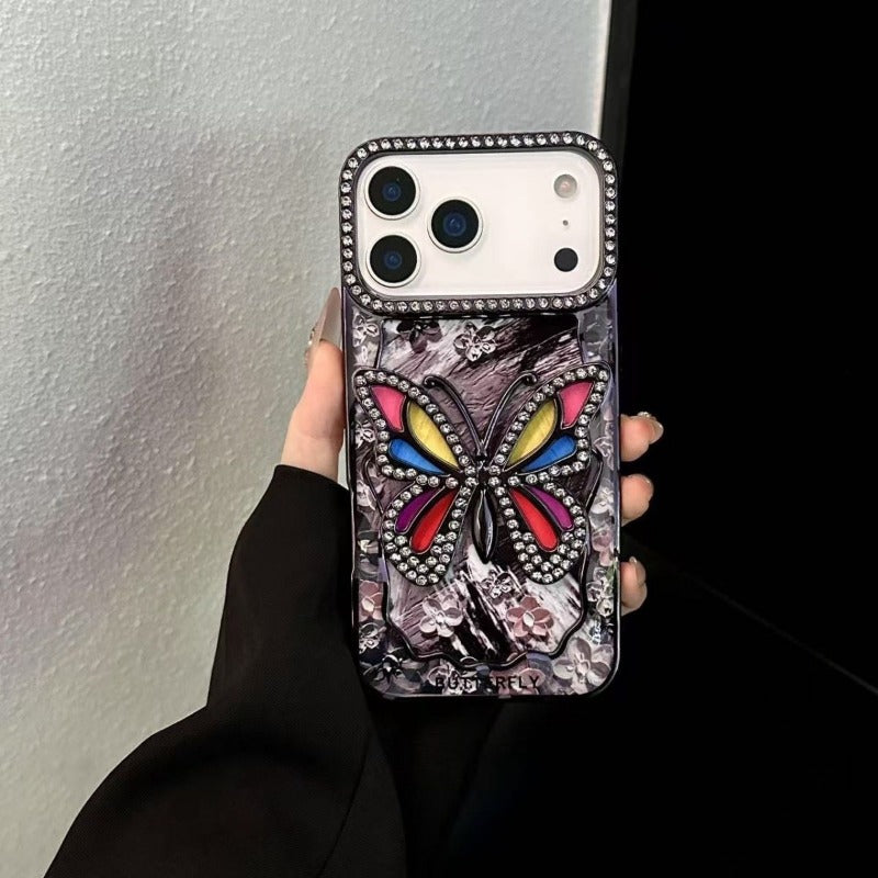 Electroplated Hollowed-out Rhinestone Butterfly Phone Case For iPhone