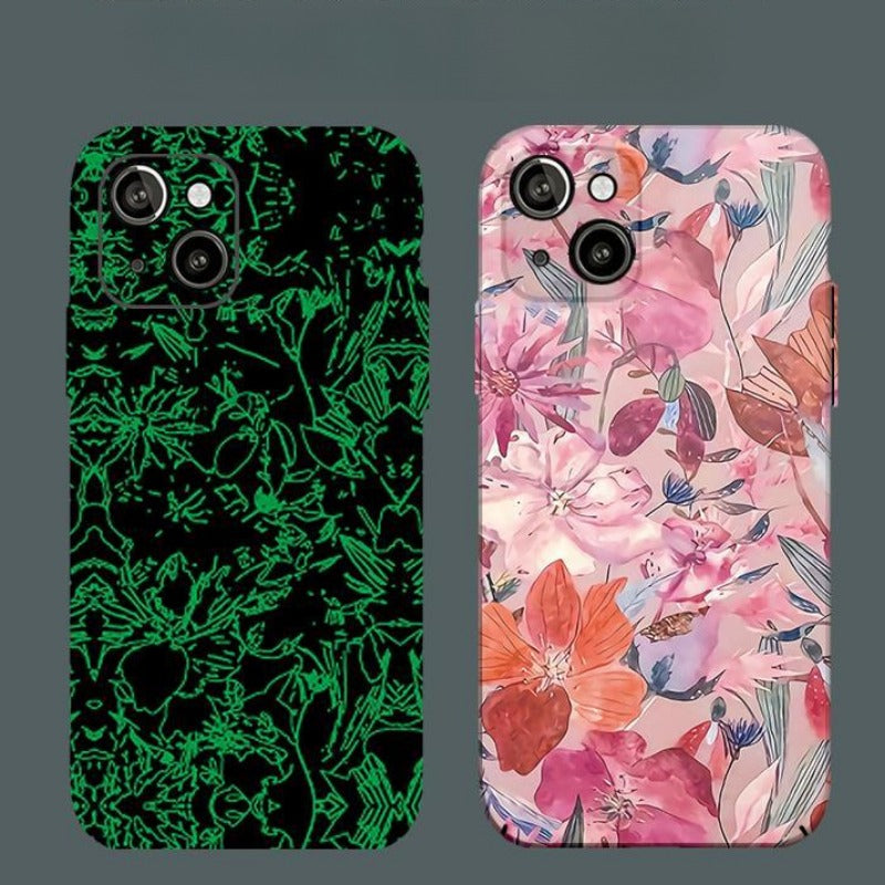 Ultra-thin All-inclusive Hard Shell Luminous Lines Flowers Case For iPhone