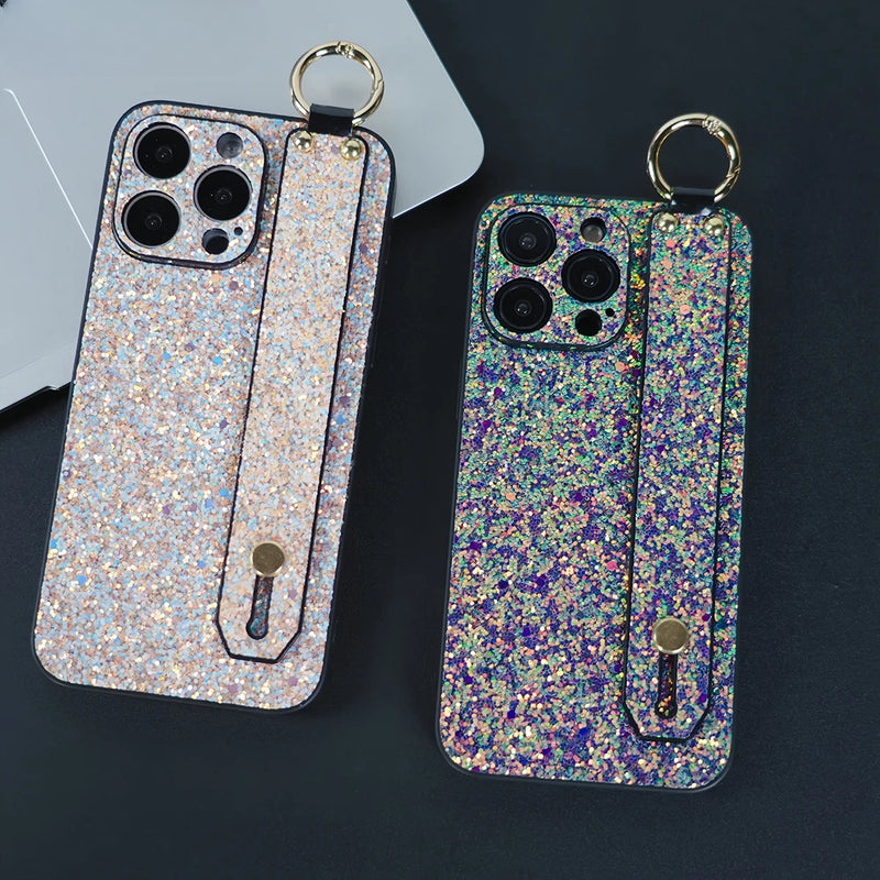 Shining Glitter Wrist Holder Strap Phone Case For iPhone