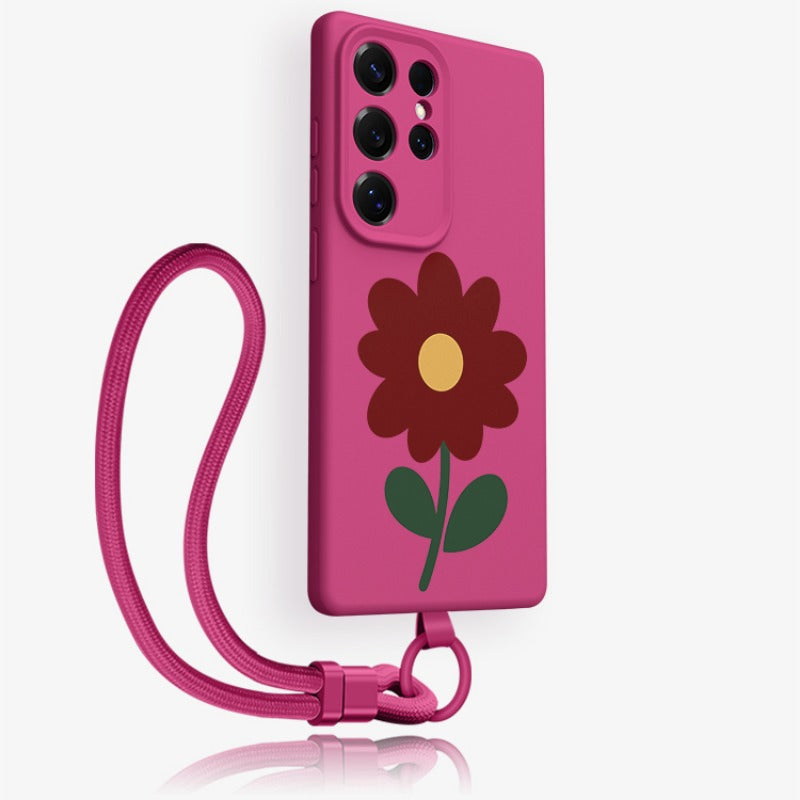 Flower Silicone Phone Case with Lanyard For Samsung