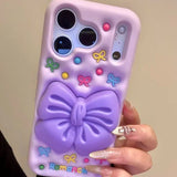 3D Full-Screen Bow Stand Silicone Phone Case For iPhone