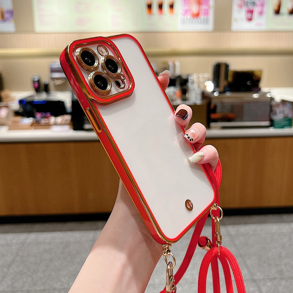 Two-color Electroplating Mobile Phone Case with Lanyard For iPhone