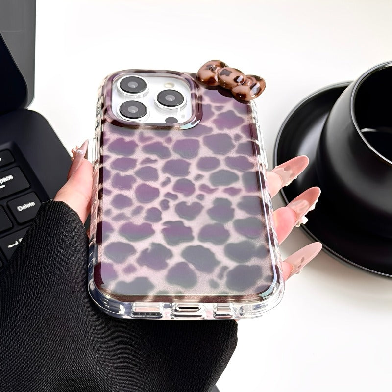 Pink and Brown Contrast Leopard Print Double Layer Phone Case For iPhone