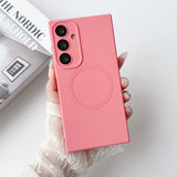 New Solid Color Magnetic Phone Case with Built-in Lens Film For Samsung