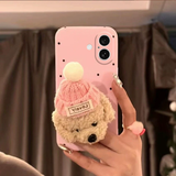 Pink Polka Dot 3D Plush Phone Case For iPhone