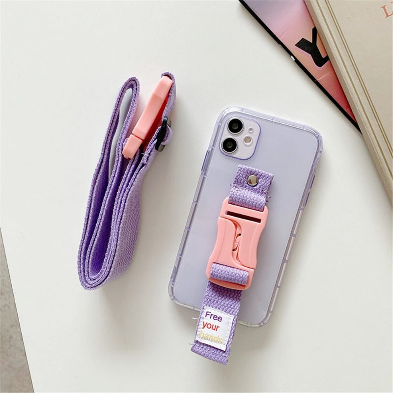 Fluorescent Lanyard Necklace Wrist Strap Holder Case For iPhone