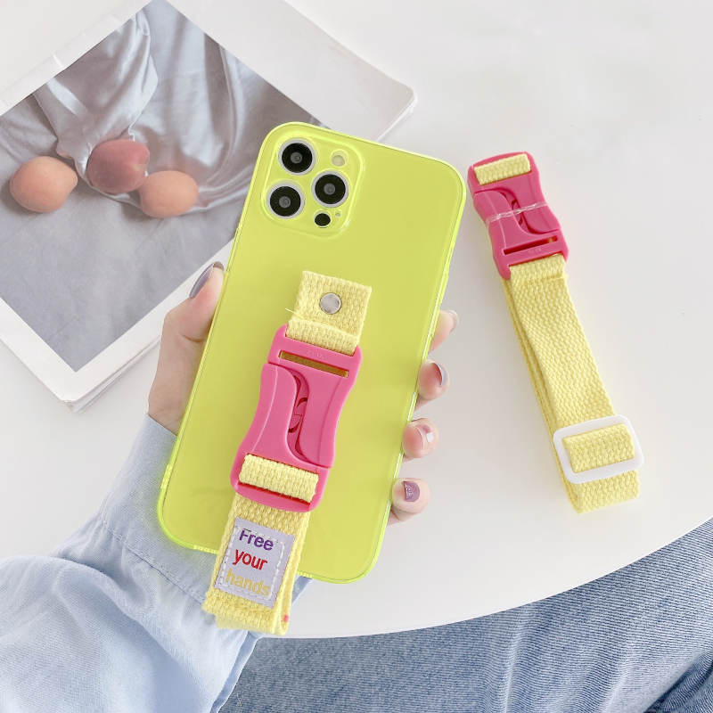 Simple Fluorescent Color Crossbody Phone Case For iPhone