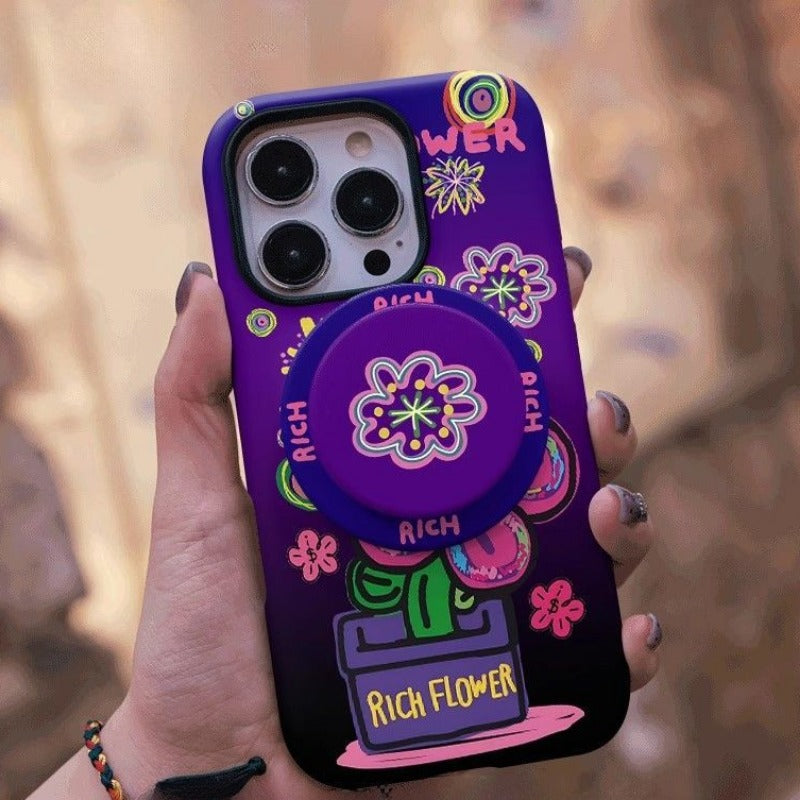 Purple Magnetic Bracket Phone Case For iPhone