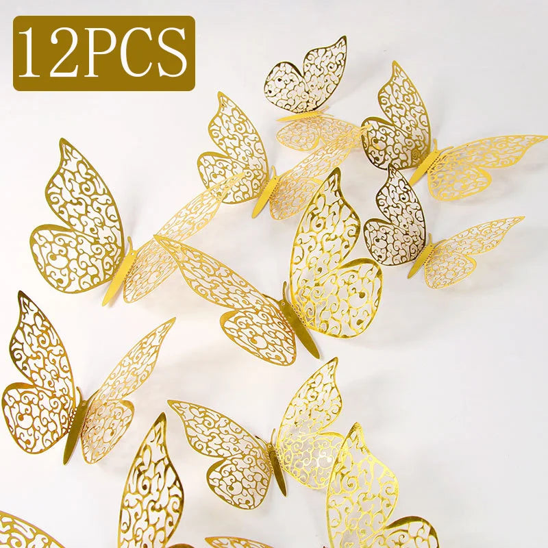 12Pcs Fashion 3D Hollow Butterfly Creative Wall Sticker