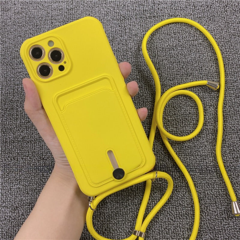 Simple Solid Color Crossbody Lanyard Phone Case For iPhone