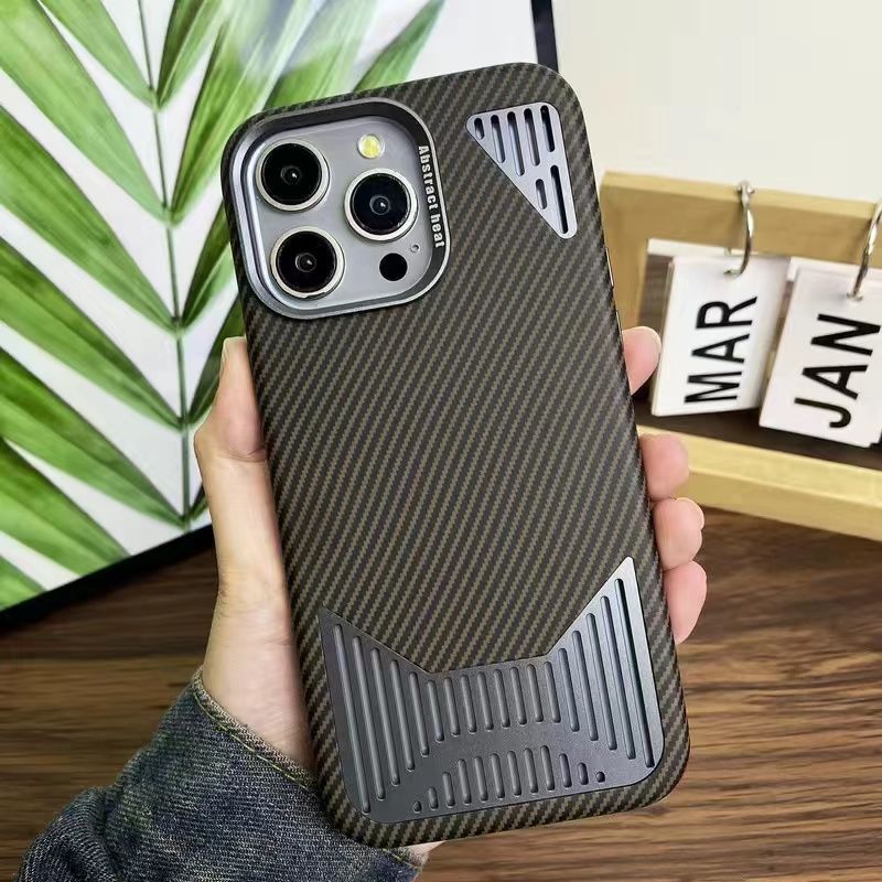 Carbon Fiber Aluminum Alloy Cooling Magnetic Phone Case For iPhone