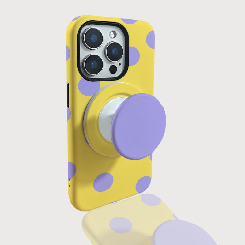 Yellow and Purple Dots 2 in 1 Magnetic Stand Phone Case For iPhone