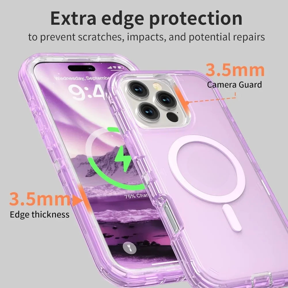 3 in 1 Heavy Armor Transparent Magnetic Case For iPhone