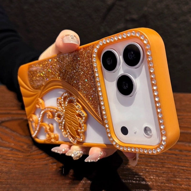 Flower Glitter Phone Case For iPhone