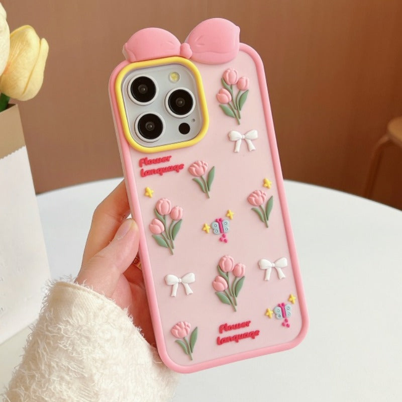 Tulip Silicone Phone Case with Lanyard For iPhone