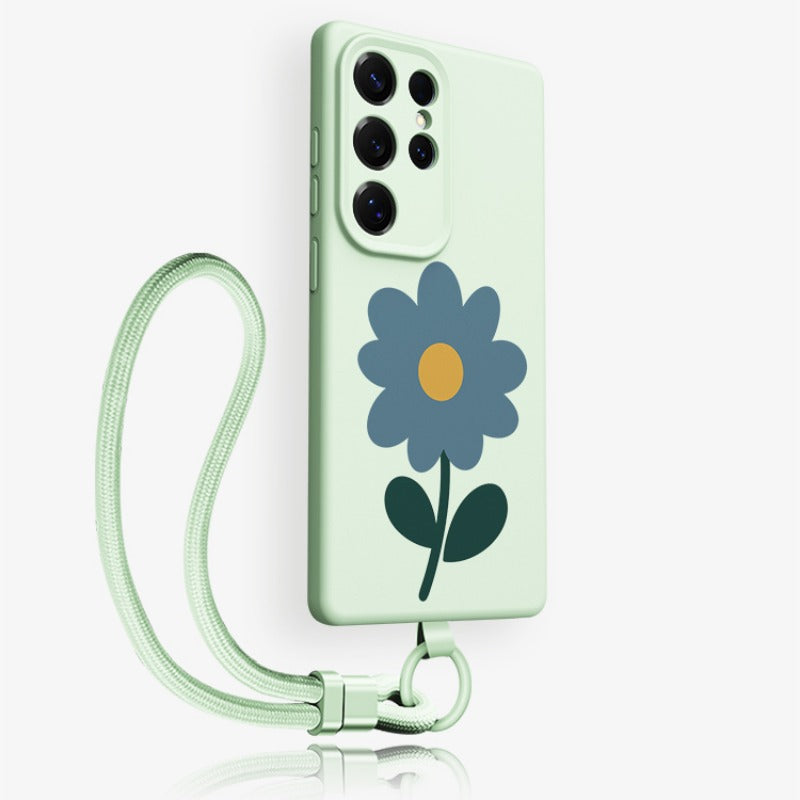 Flower Silicone Phone Case with Lanyard For Samsung