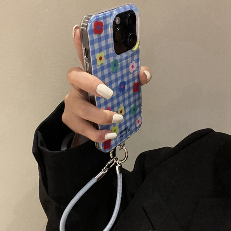 Blue Checkered Flower Phone Case For iPhone