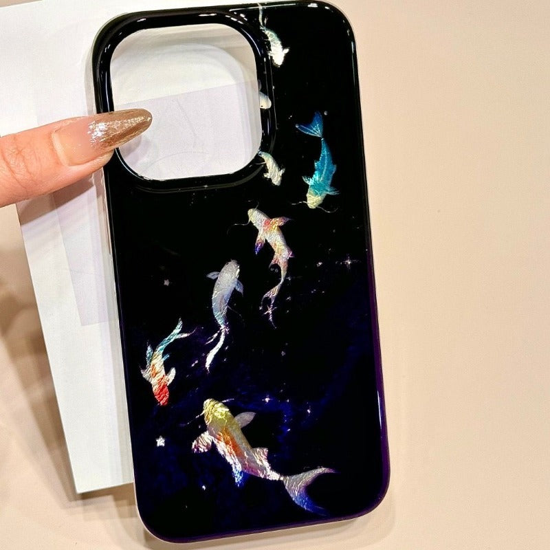 Gradient Smudge Hollow Koi Phone Case For iPhone