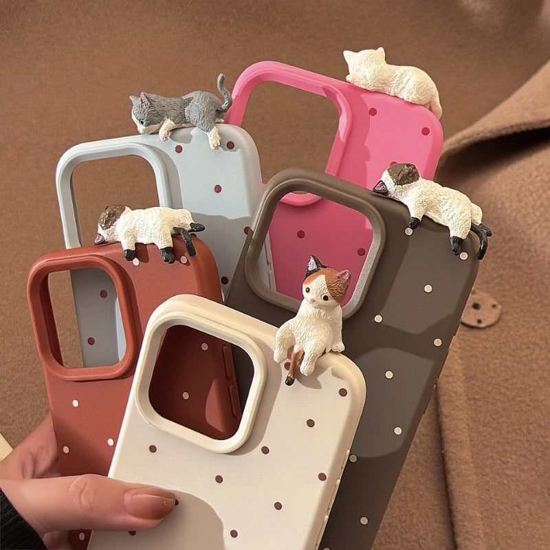 Cute 3D Cat Simple Polka Dot Soft Phone Case For iPhone