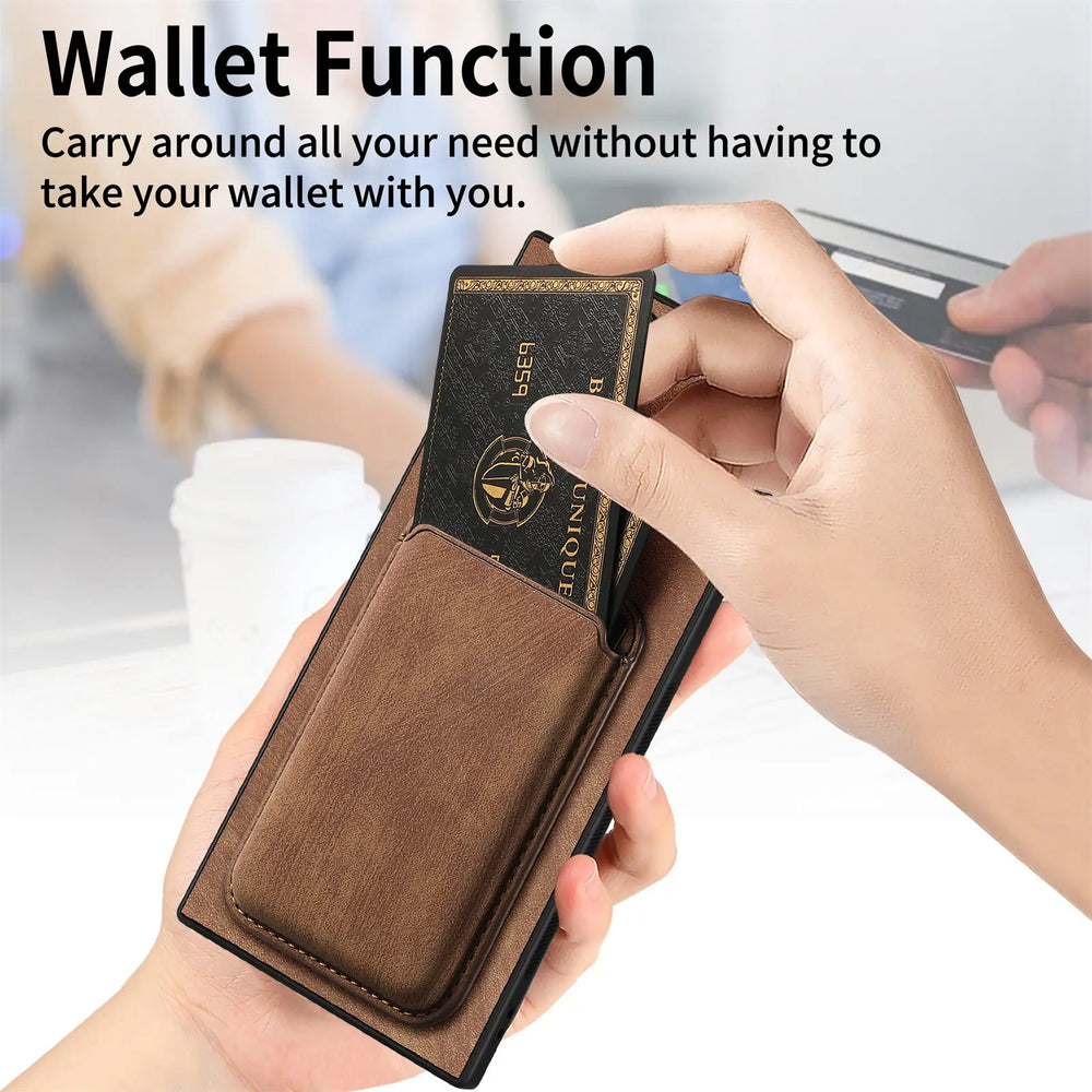 2 IN 1 Magnetic Cards Bag Detachable Vintage Leather Case For Samsung