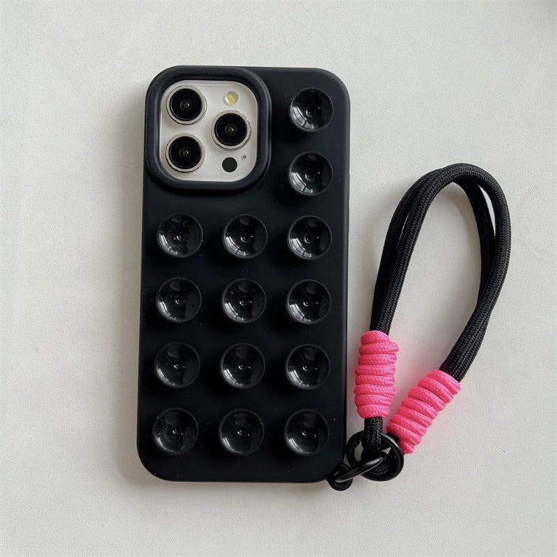 Fashion Cute Candy Liquid Silicone Suction Cup With Wrist Strap Case For iPhone