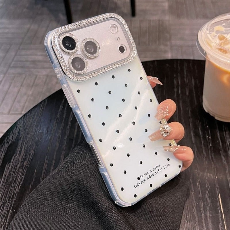 Polka Dot Rhinestone Lens Film Phone Case For iPhone