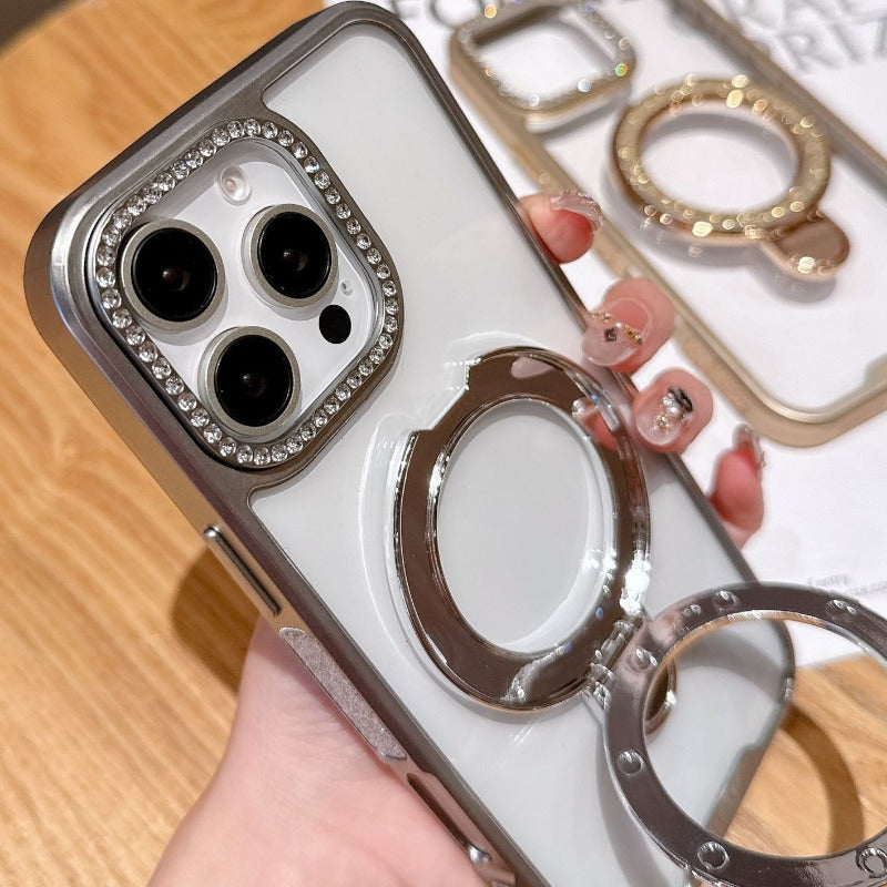 Electroplating Transparent Folding Bracket Mobile Phone Case For iPhone