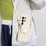3D Cute Love Heart Crossbody Card Holder Phone Case For Samsung