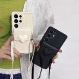 3D Cute Love Heart Crossbody Card Holder Phone Case For Samsung