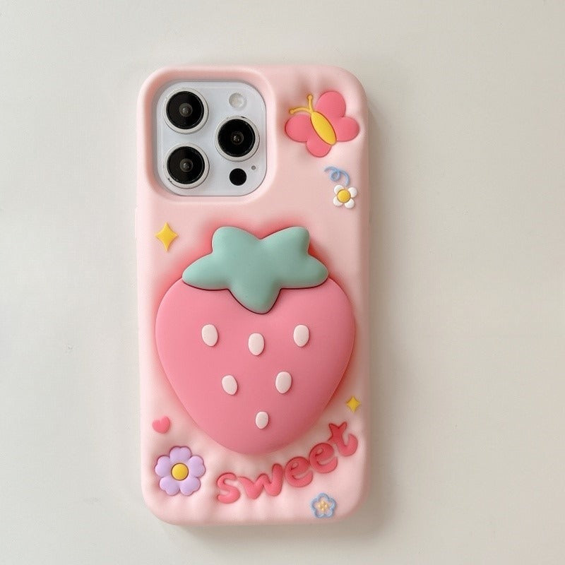 Pink Strawberry Stand Phone Case For iPhone