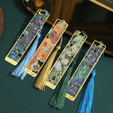 Retro Floral Painting Metal Bookmark Hollow Bronzing Bookmark With Tassel For Book