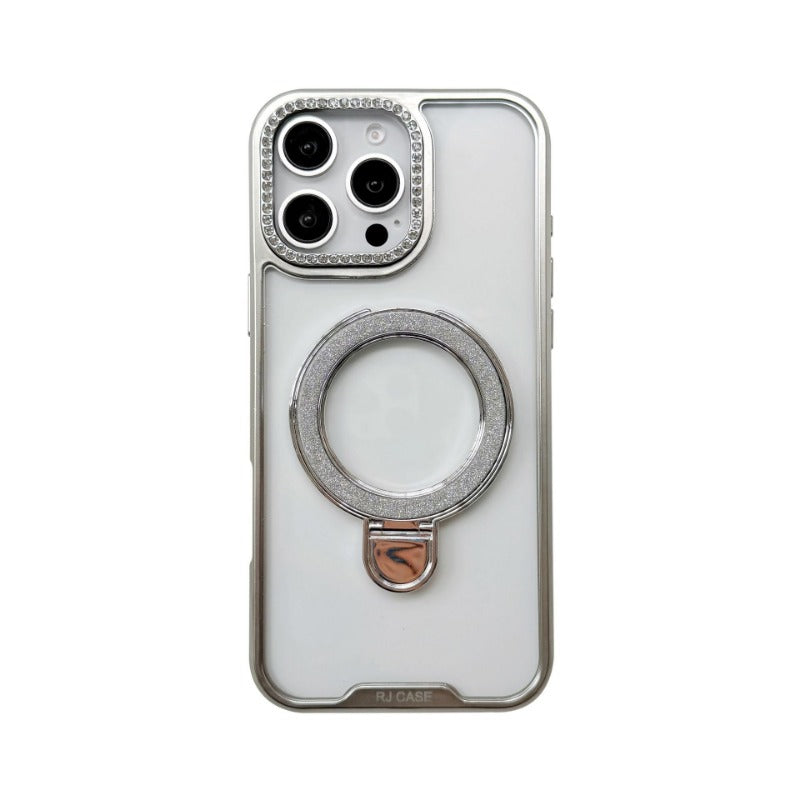 Electroplating Transparent Folding Bracket Mobile Phone Case For iPhone