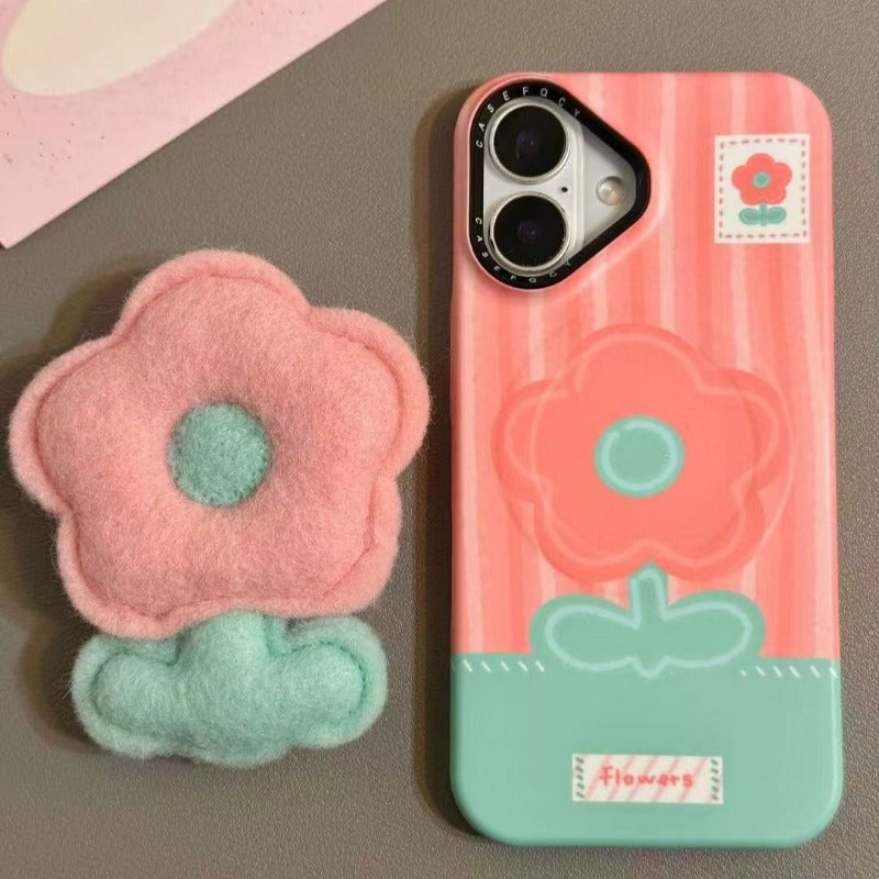 Striped Flower Magnetic Phone Case For iPhone