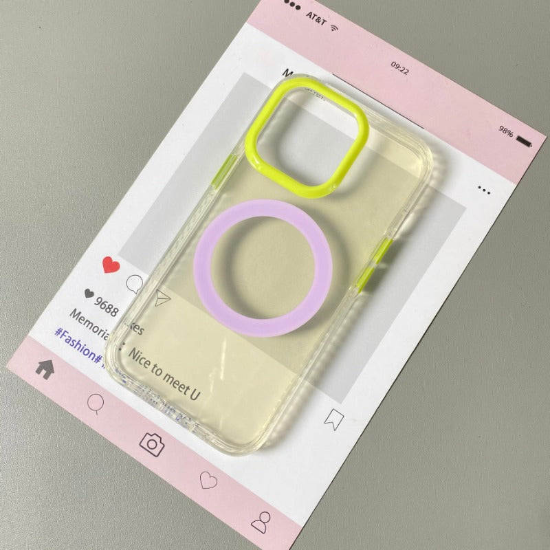 Contrast Color Transparent Magnetic Mobile Phone Case For iPhone