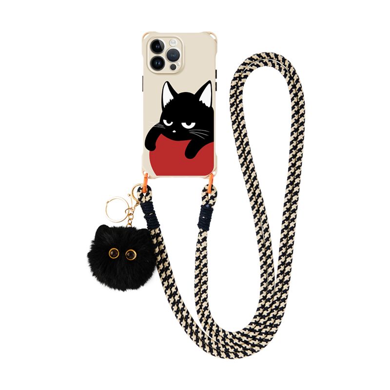 Cat Four Corner Lanyard Phone Case For iPhone