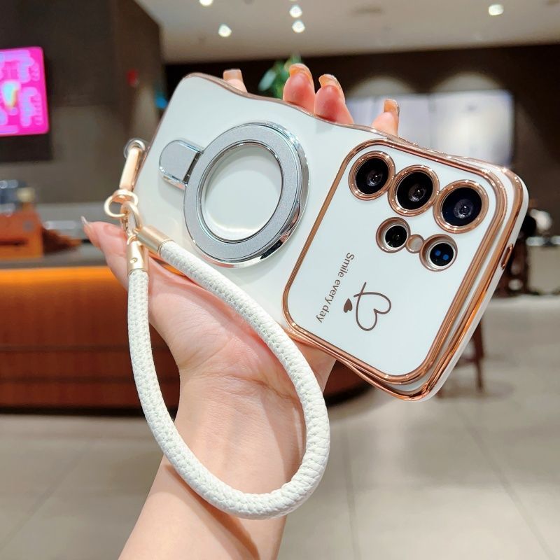 Electroplated Wave Double Heart Large Window Phone Case For Samsung