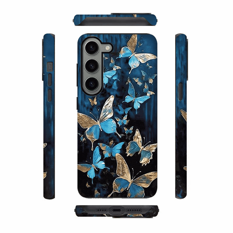 Blue and Gold Butterfly Two-in-one Double-layer Anti-fall Mobile Phone Case For Samsung