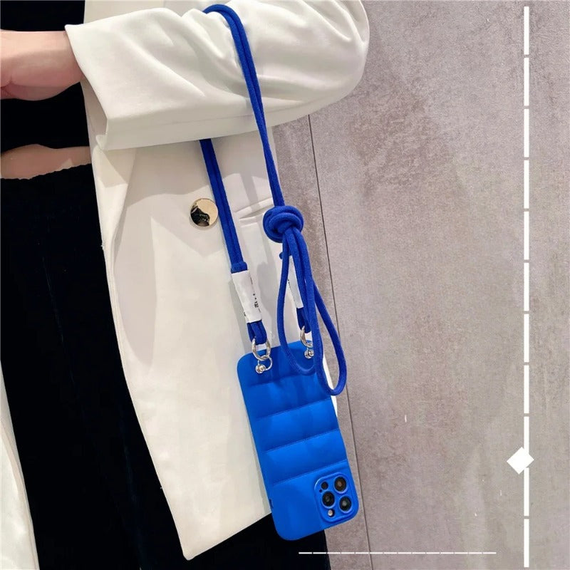 Crossbody Necklace Strap Lanyard Down Jacket Silicone Soft Phone Case For iPhone