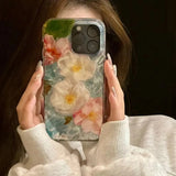 Illusory Color Water Ripple Pink and White Flowers Cover Case For iPhone