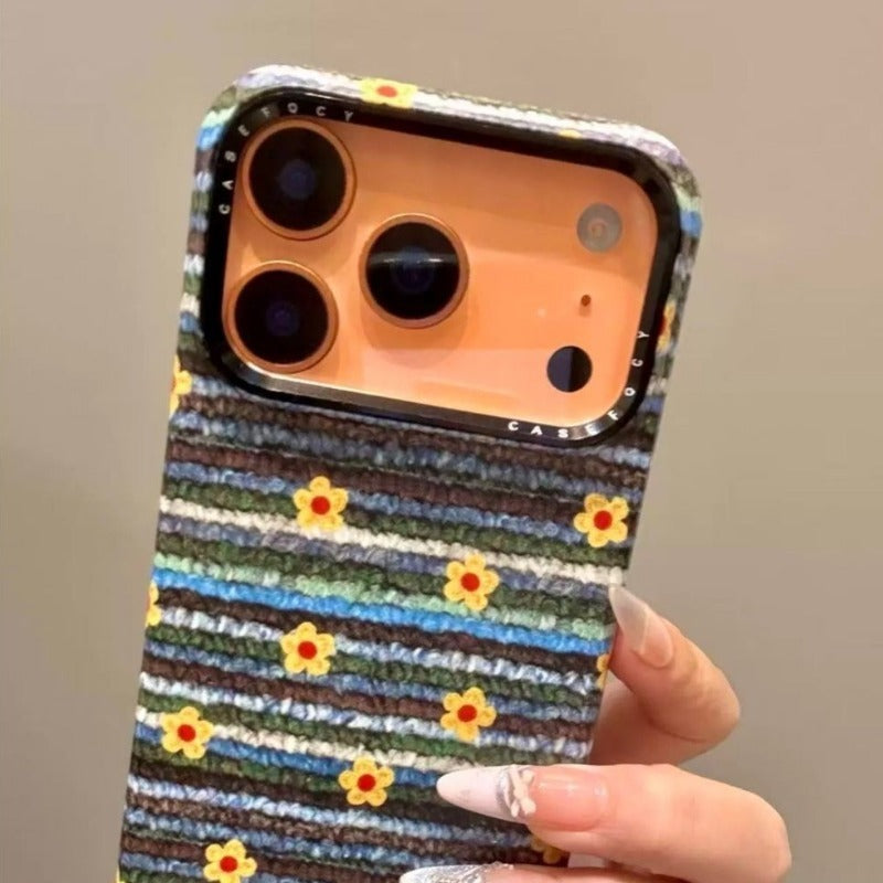Striped Flower Magnetic Phone Case For iPhone