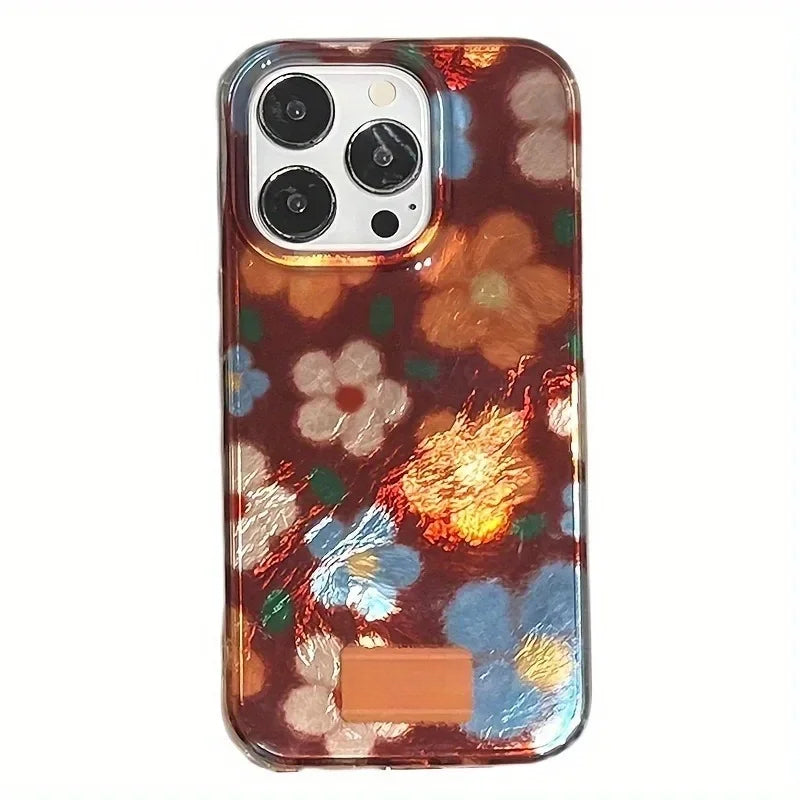 Perforated Vortex Shell Retro Small Flower Phone Case For iPhone