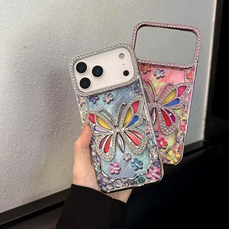 Electroplated Hollowed-out Rhinestone Butterfly Phone Case For iPhone