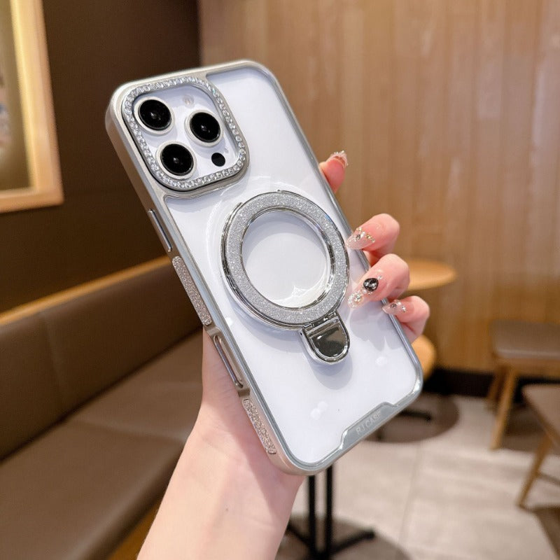 Electroplating Transparent Folding Bracket Mobile Phone Case For iPhone