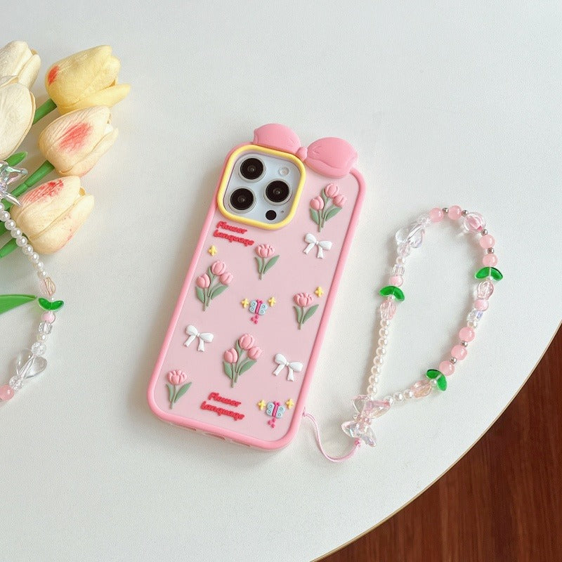 Tulip Silicone Phone Case with Lanyard For iPhone