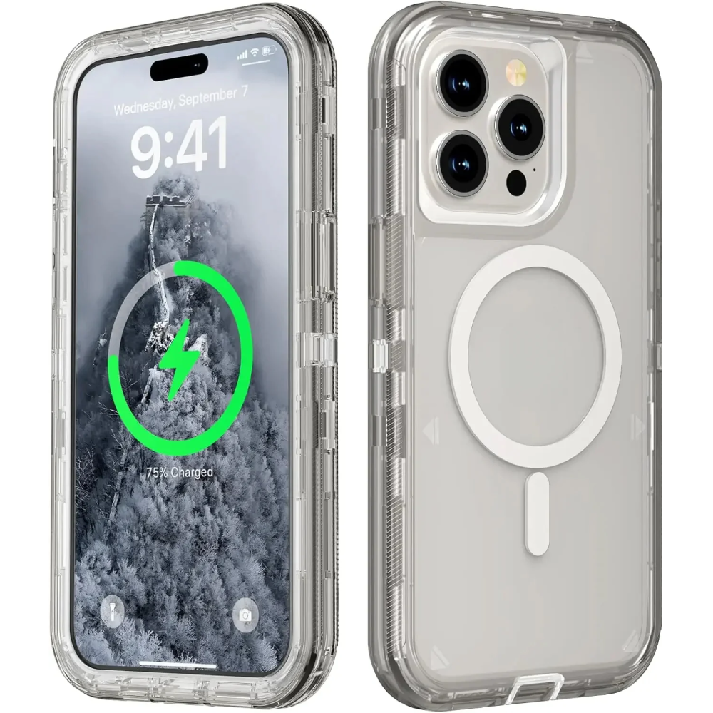 3 in 1 Heavy Armor Transparent Magnetic Case For iPhone