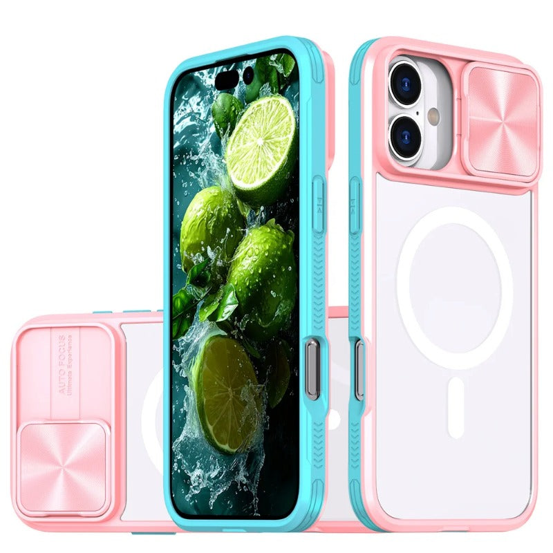 Slide Camera Lens Protection Clear Magnetic Phone Case For iPhone