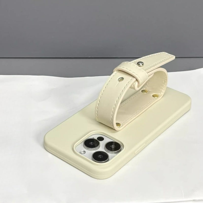 Leather Wristband Liquid Silicone Phone Case For iPhone