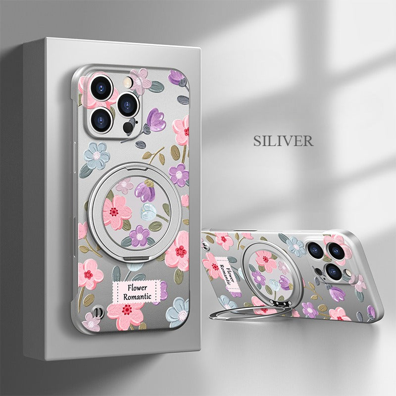 Flower Borderless Magnetic Bracket Phone Case For iPhone
